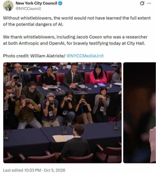 OpenAI, Anthropic, and Google Face Tough Questions as NYC AI Hearing Raises Red Flags Over AI Risks