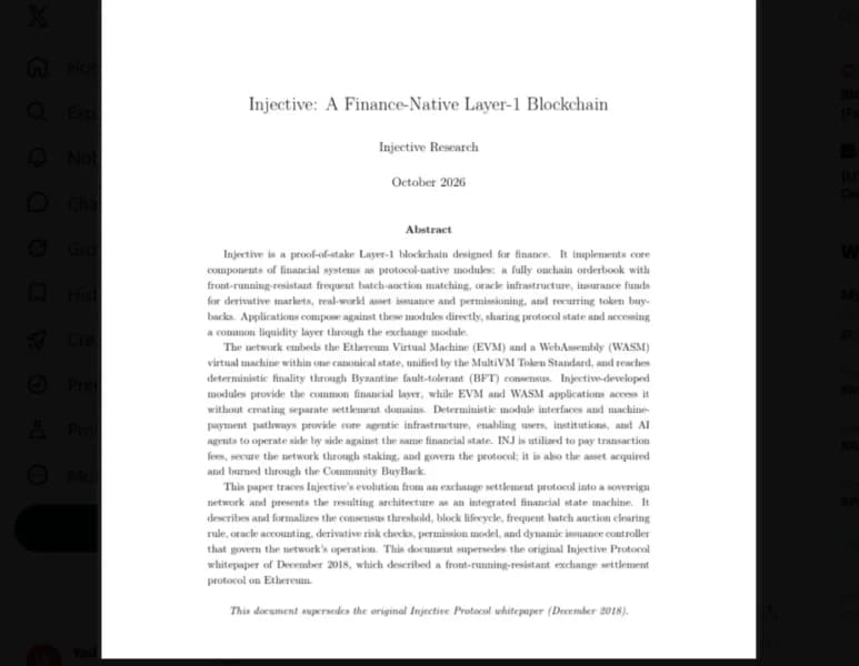 Injective Whitepaper Recasts INJ Chain Around Tokenized Finance