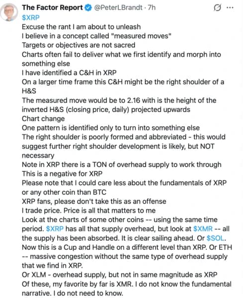 Is XRP Setting Up For A $2 Breakout? Peter Brandt Spots A Technical Setup But Warns ‘Overhead Supply’ Is A Problem