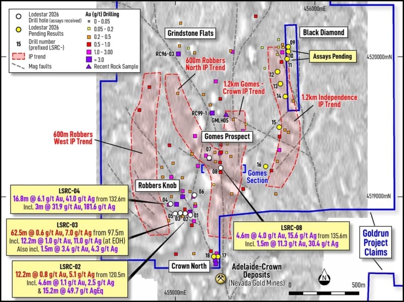 Lodestar Metals Reports High-Grade Gold at Gomes Prospect at the Gold Run Project in Nevada